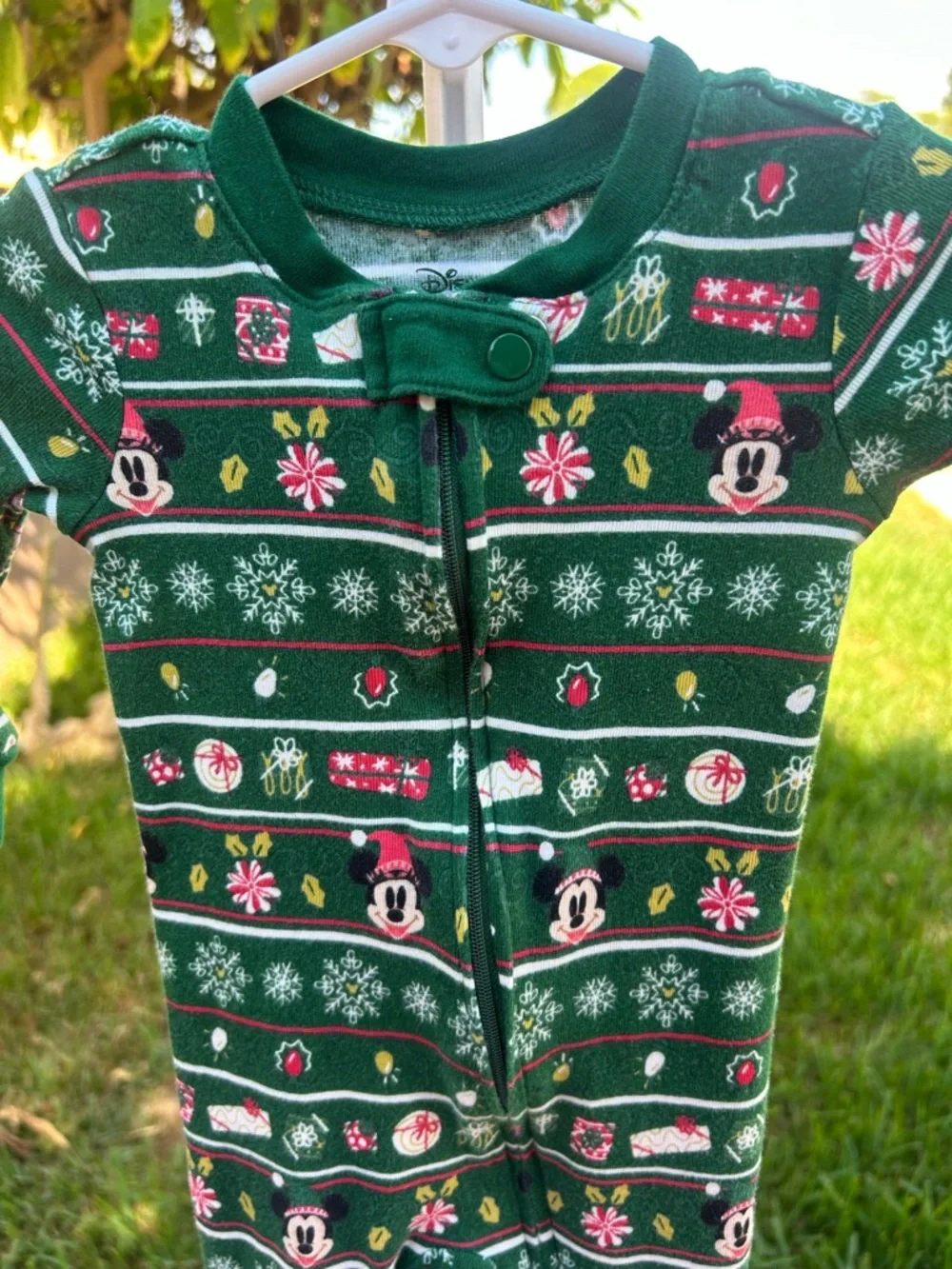 Disney Green Mickey Holiday Footed One-Piece Pajamas